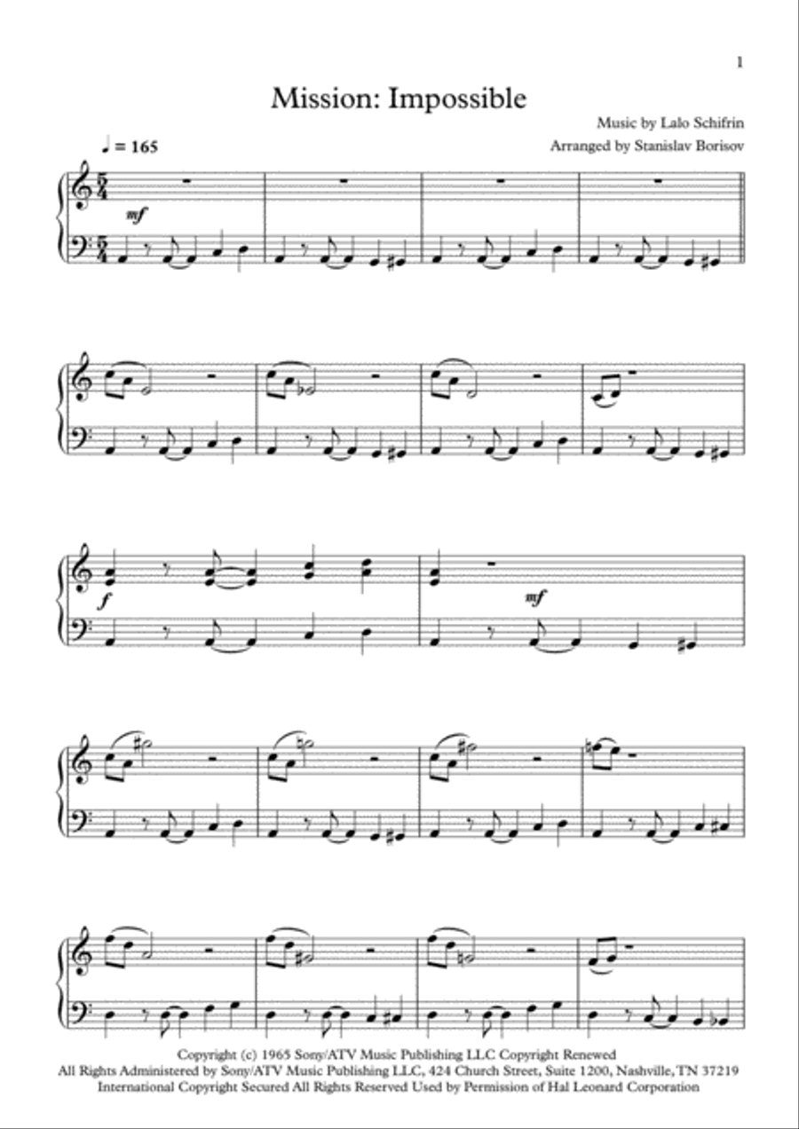 Mission: Impossible Theme from the Paramount Television Series MISSION: IMPOSSIBLE Easy Piano scores gallery preview page 1