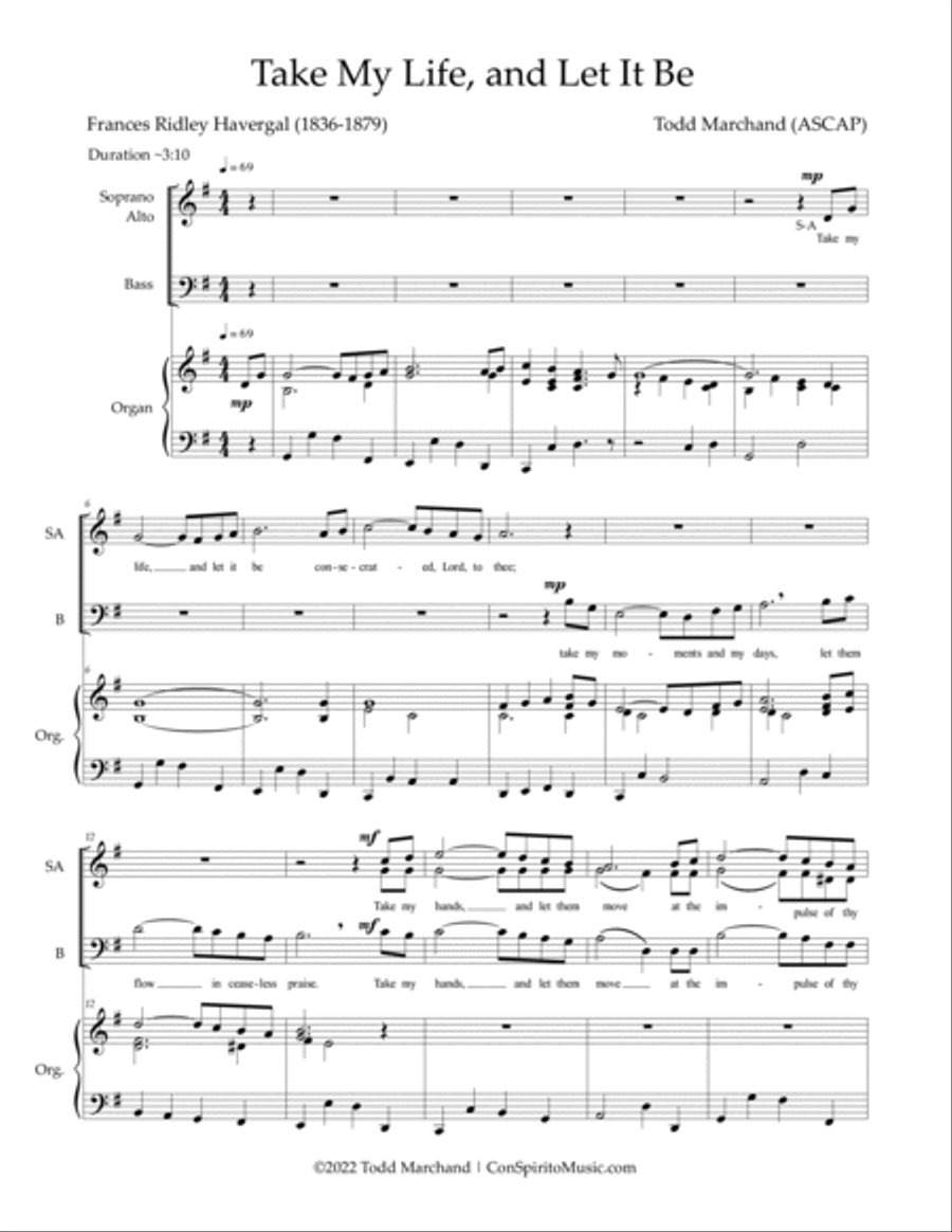 Take My Life, and Let It Be - SAB voices, organ 3-Part scores gallery preview page 2