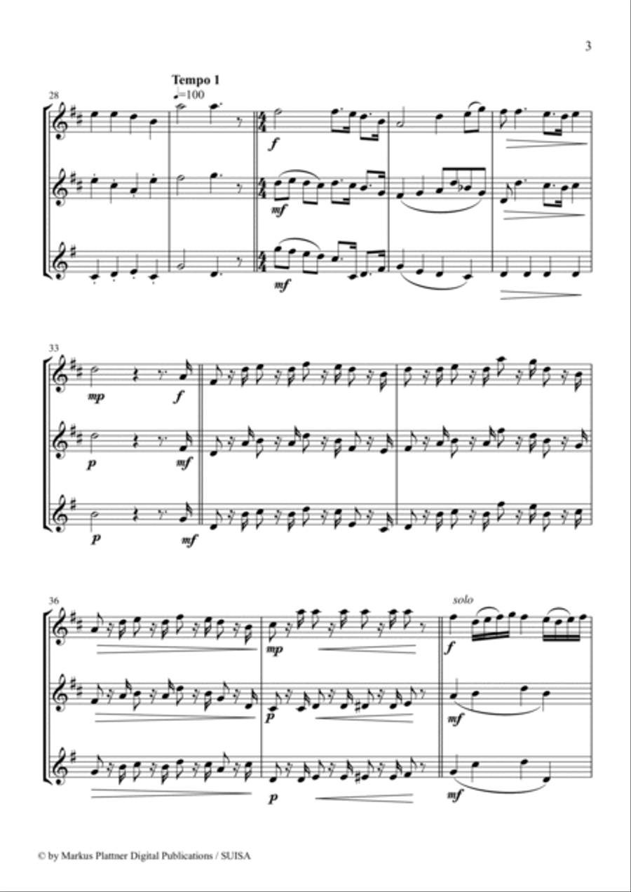 ‘Go Tell It On The Mountain’ for Flute Trio (2 flutes and alto flute) Flute Trio scores gallery preview page 5