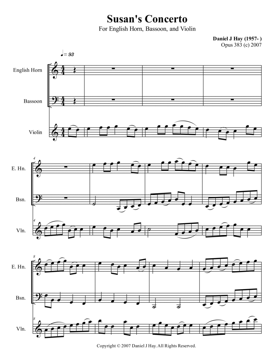 Susan's Concerto (Opus 383) - Violin, English Horn, and Bassoon -- Full Score - Score Only image number null