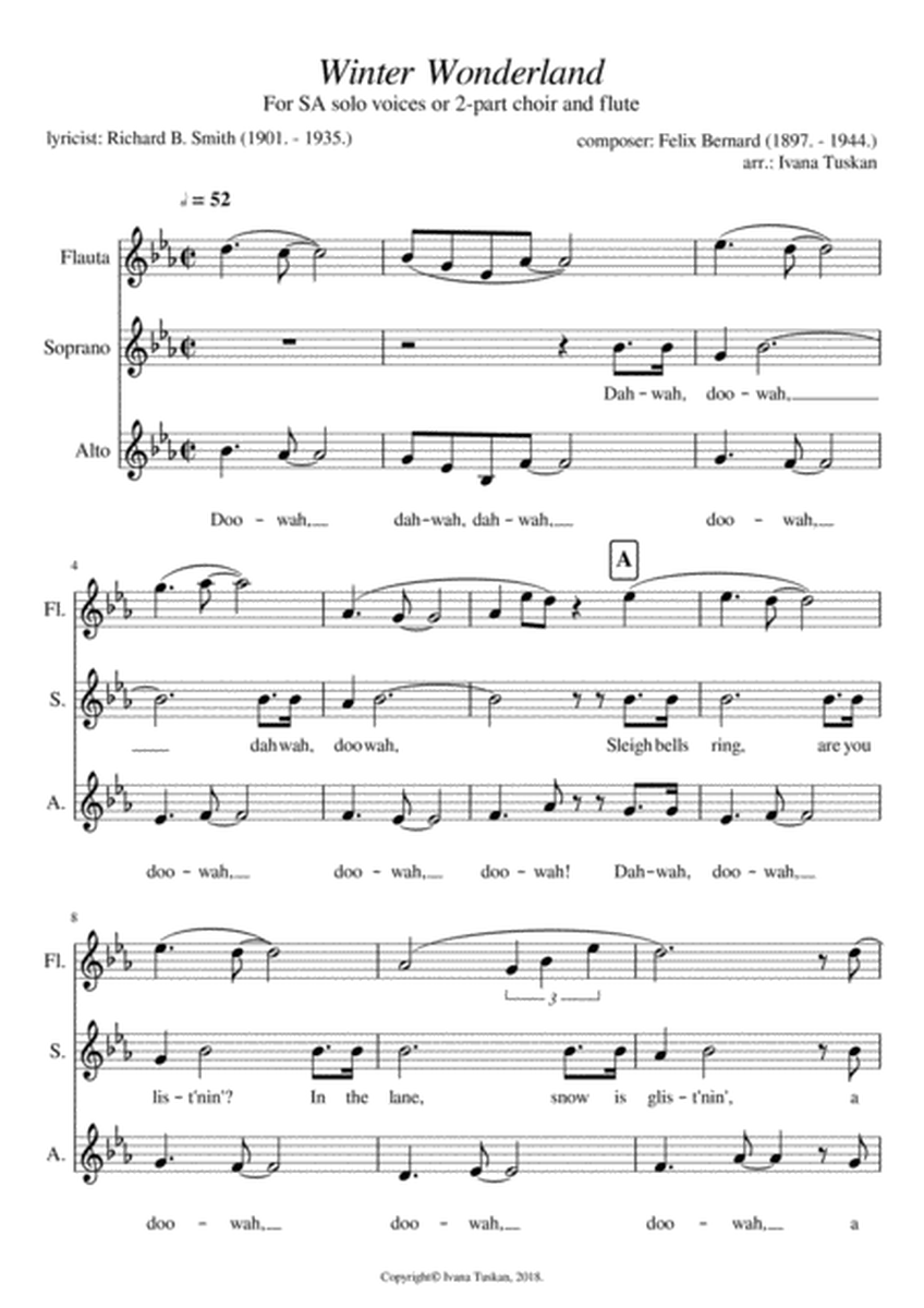 Winter Wonderland for SA solo voices or 2-part choir and flute image number null