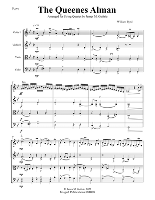 Byrd: The Queenes Alman for String Quartet - Score Only