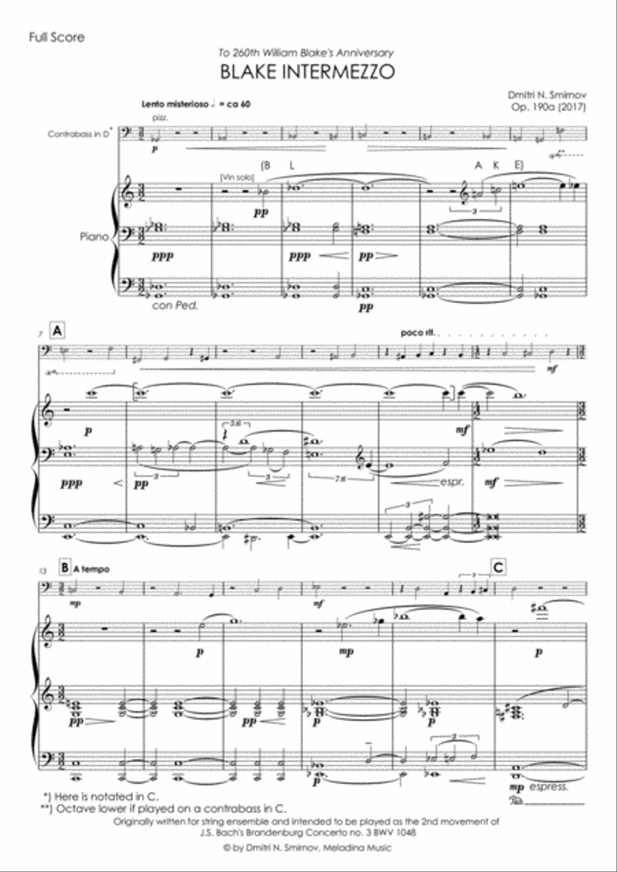 Blake Intermezzo for double bass and piano Double Bass scores gallery preview page 2