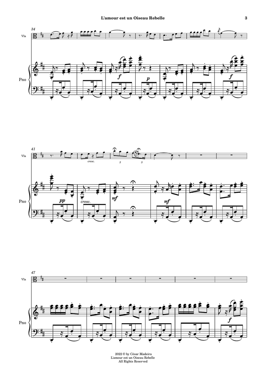 Habanera from Carmen by Bizet - Viola and Piano (Full Score and Parts) Piano scores gallery preview page 4