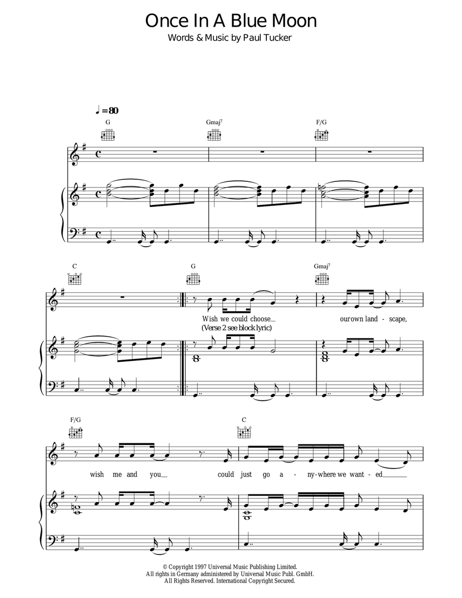 Once In A Blue Moon Once In A Blue Moon Piano, Vocal, Guitar scores gallery preview page 1