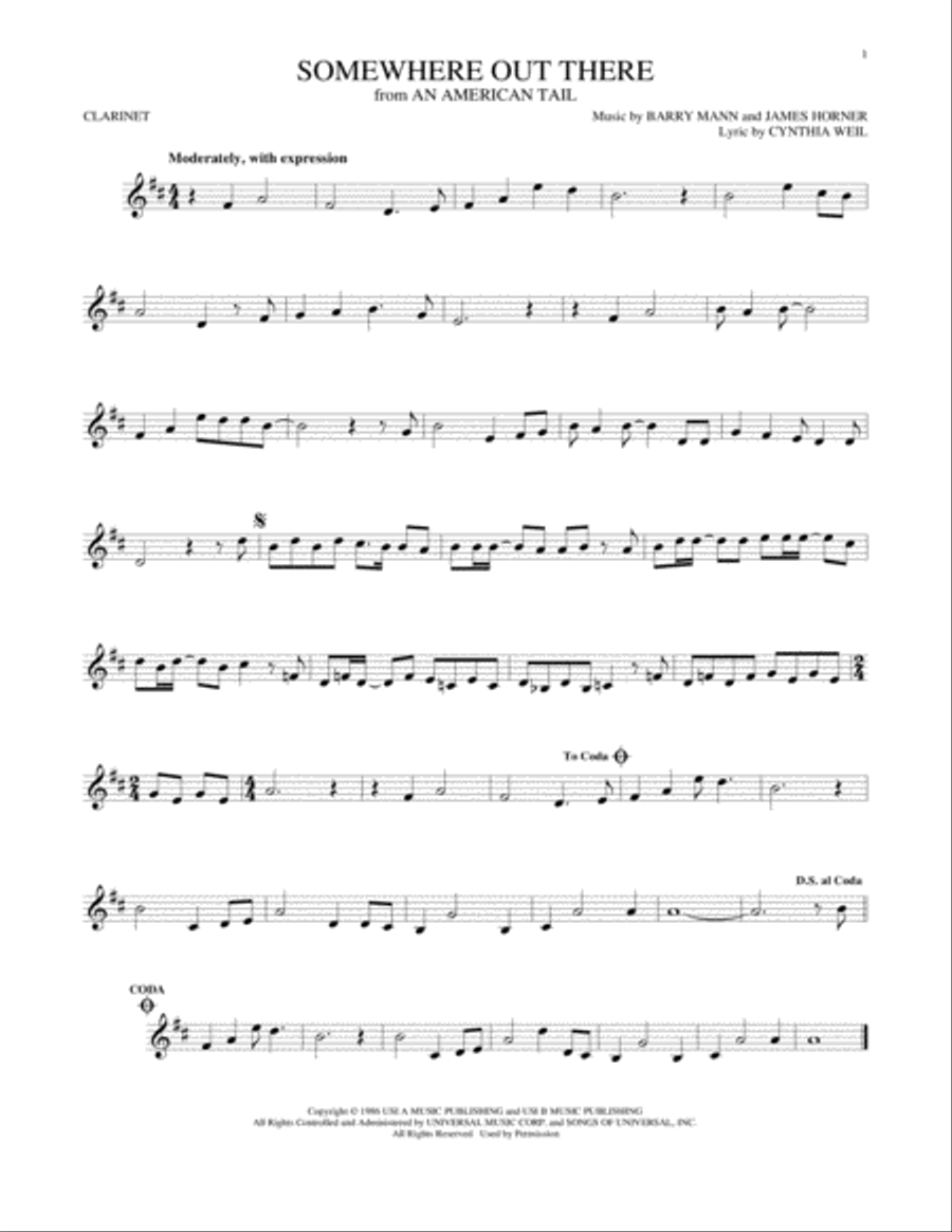 Somewhere Out There Clarinet Solo scores gallery preview page 1