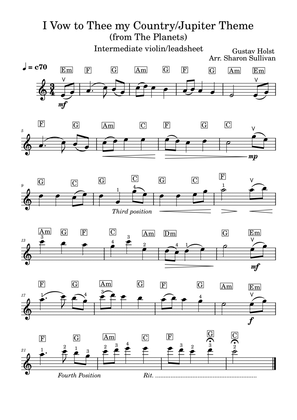 I Vow to Thee My Country/Jupiter Theme from the Planets (Intermediate violin lead sheet)