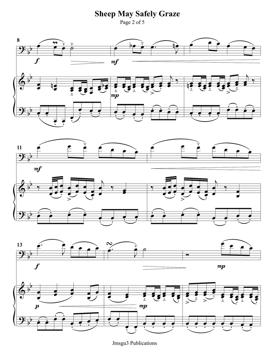 Bach: Sheep May Safely Graze for Cello & Piano Piano scores gallery preview page 3