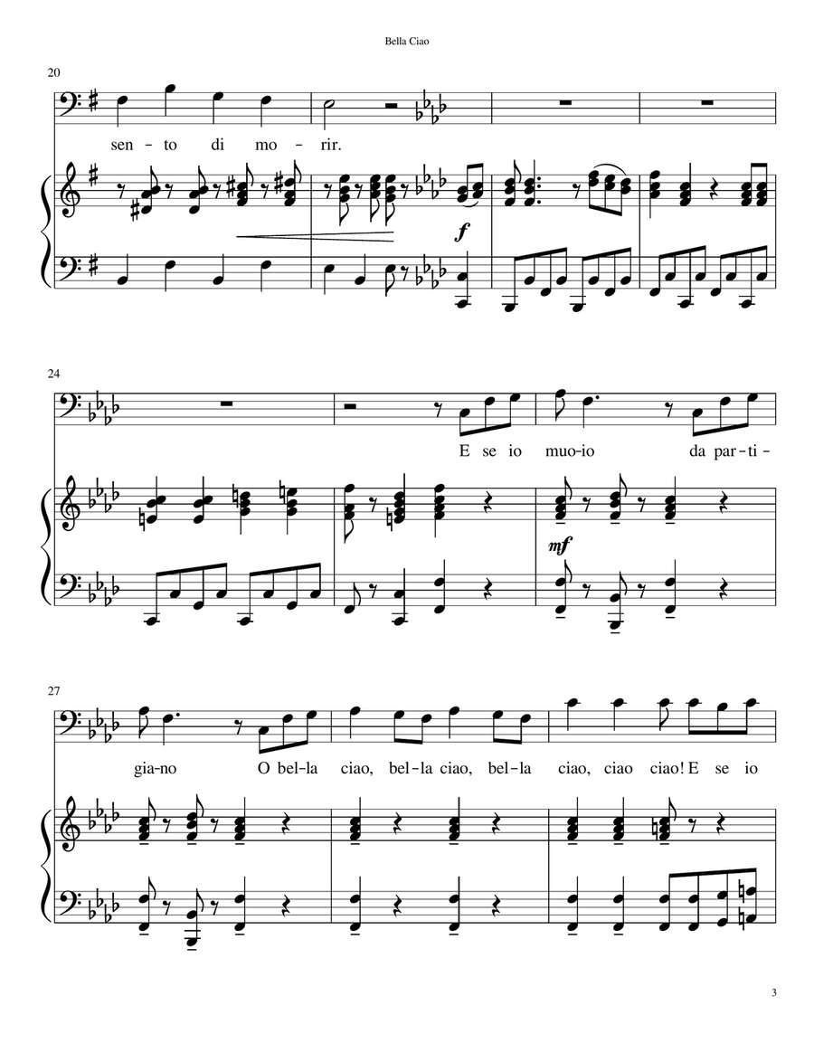 Bella Ciao Piano, Vocal scores gallery preview page 3