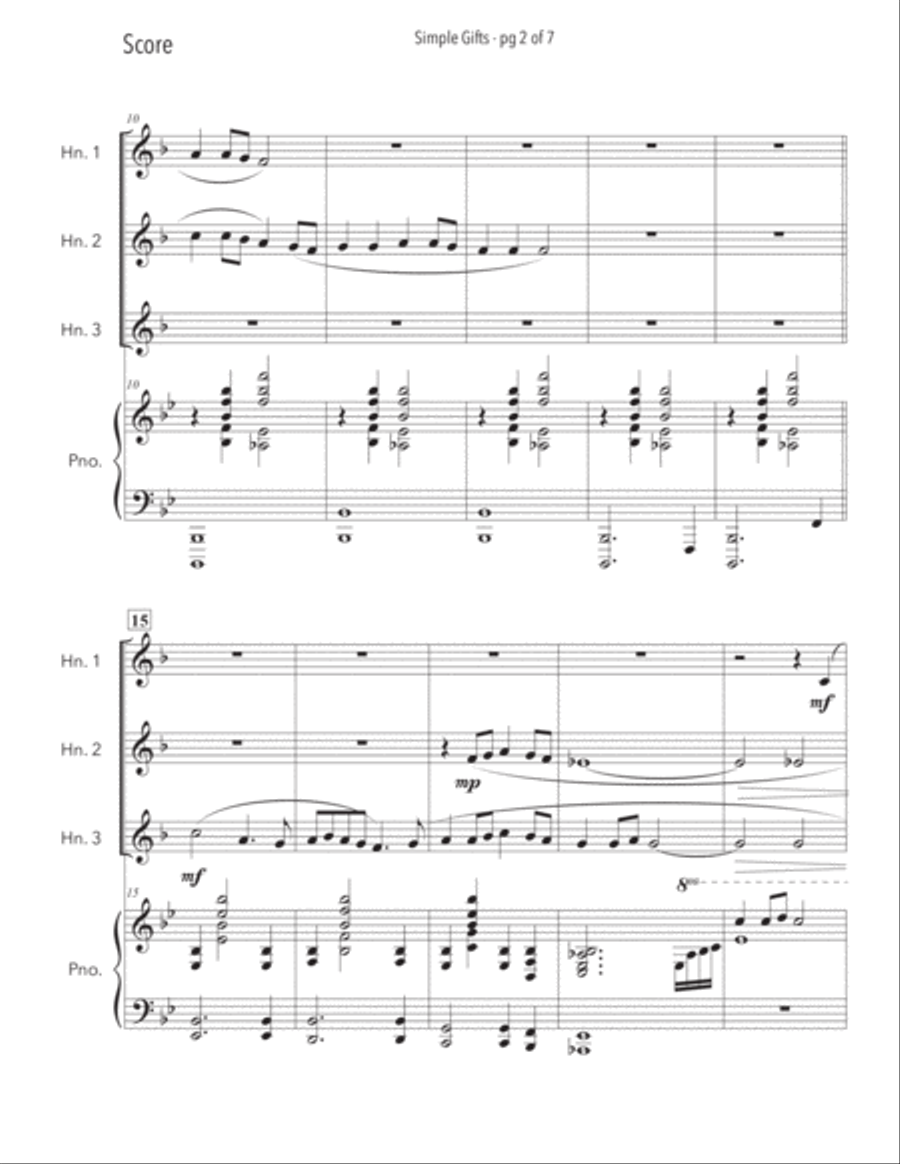 Simple Gifts - French Horn Trio with Piano Accompaniment Brass Trio scores gallery preview page 3