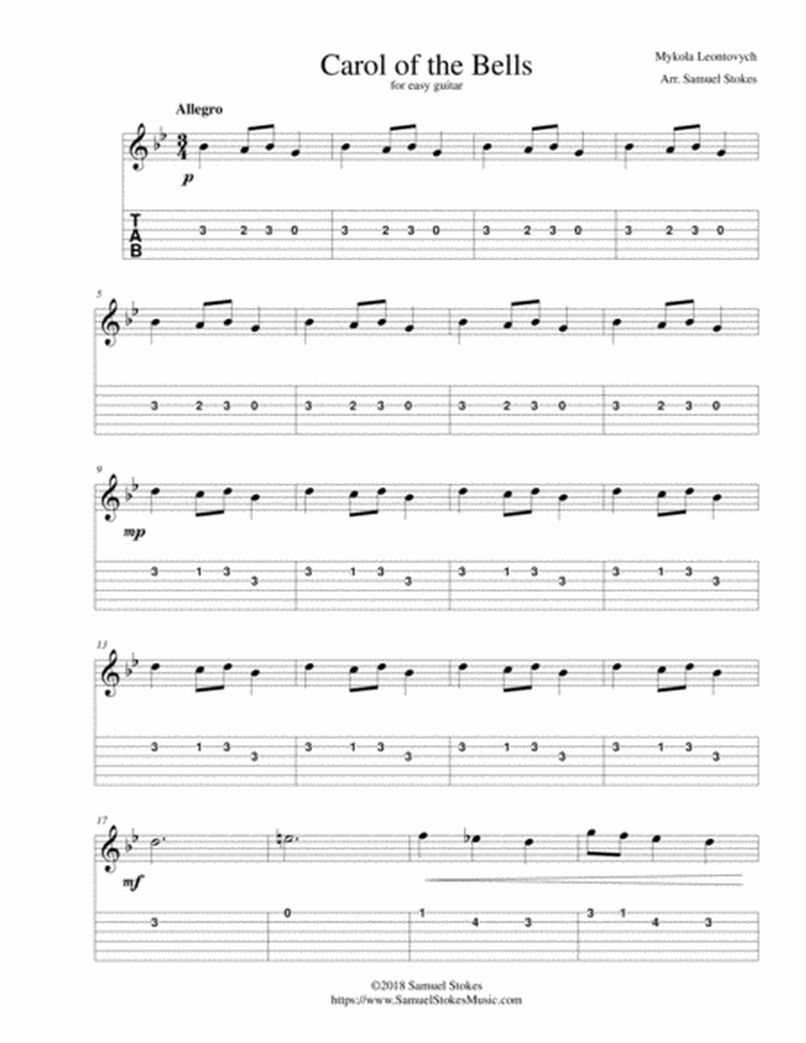 Carol of the Bells - for easy guitar with TAB image number null