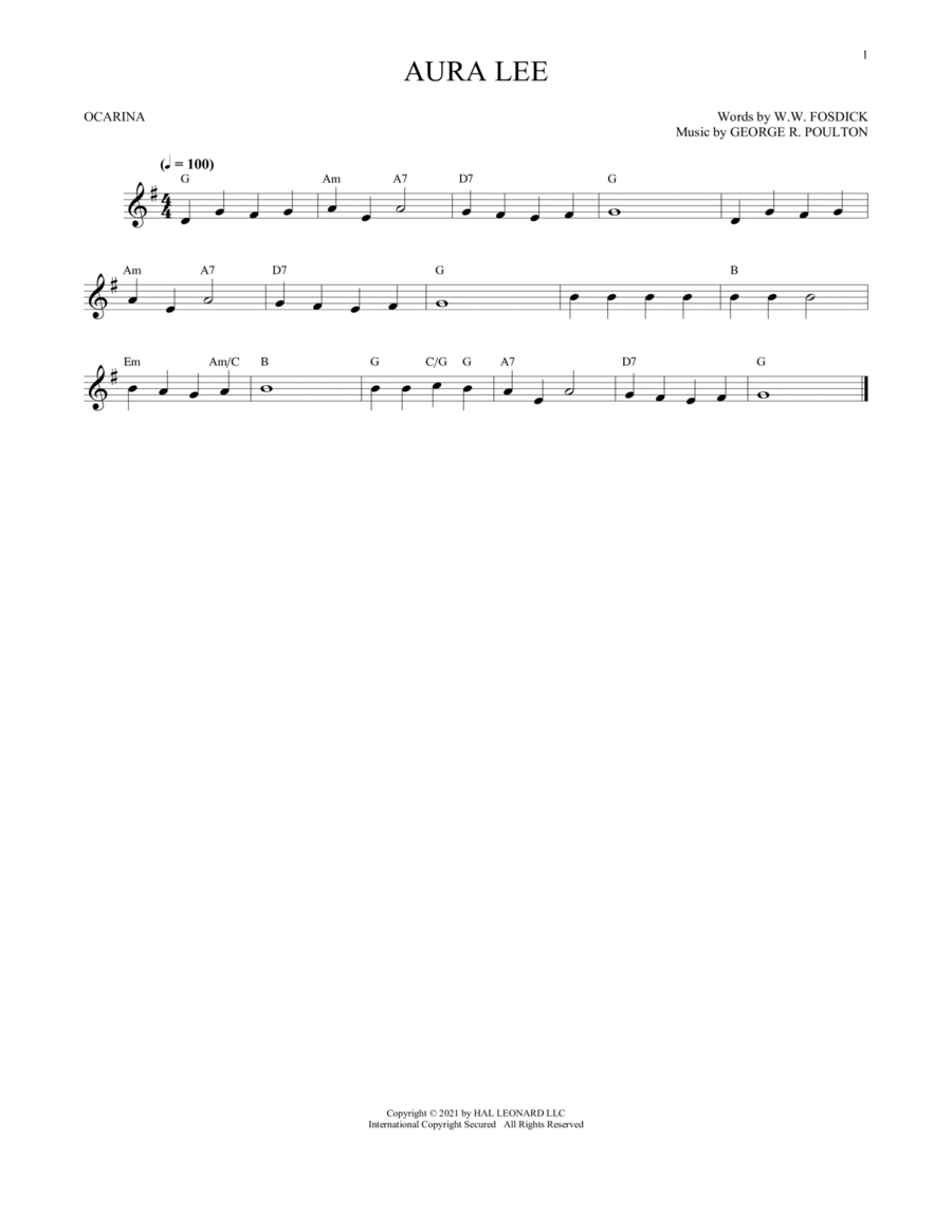 Aura Lee ocarina scores gallery preview page 1