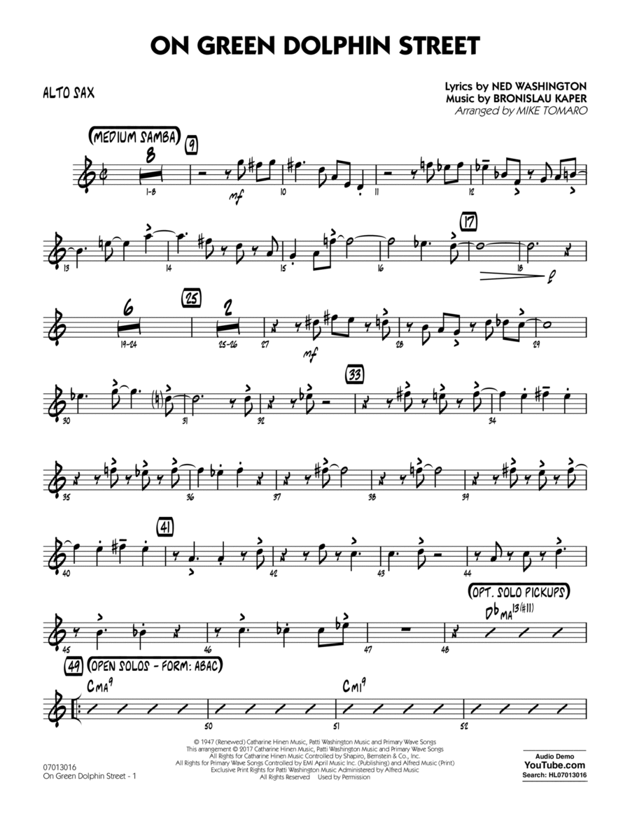 On Green Dolphin Street Alto Sax