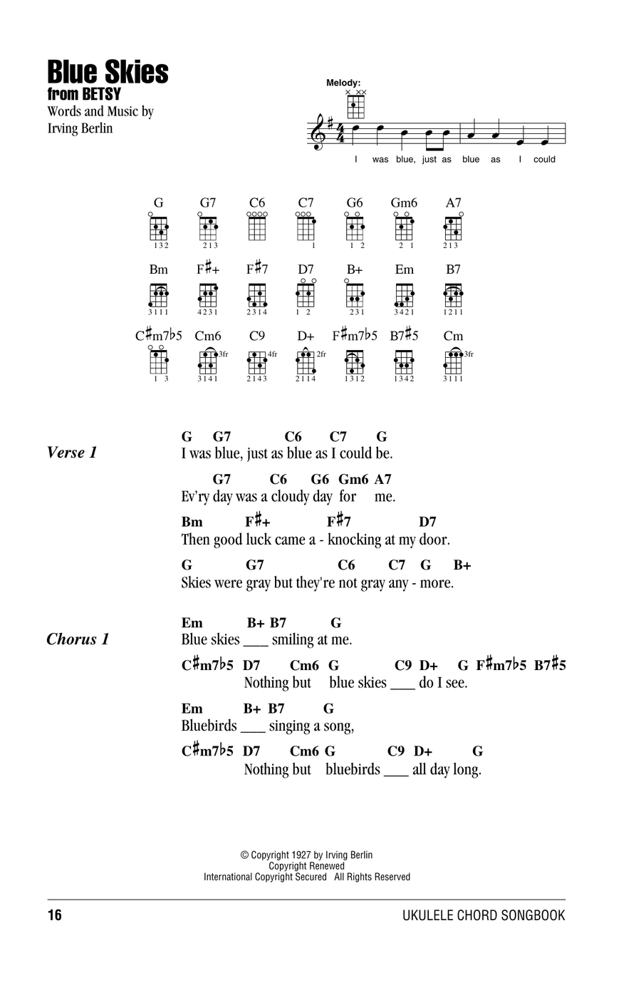 Blue Skies Blue Skies Ukulele scores gallery preview page 1