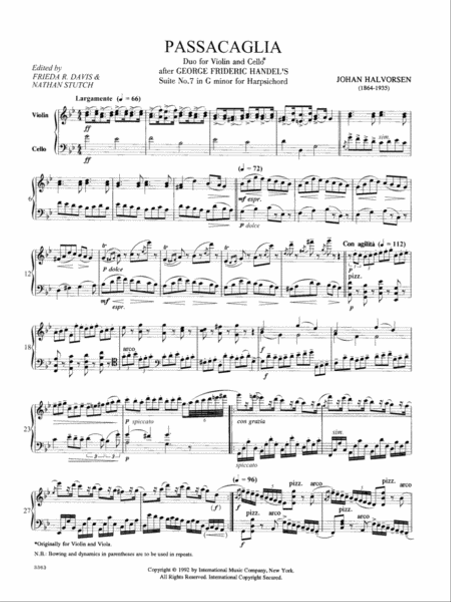 Passacaglia violin and hot sale cello