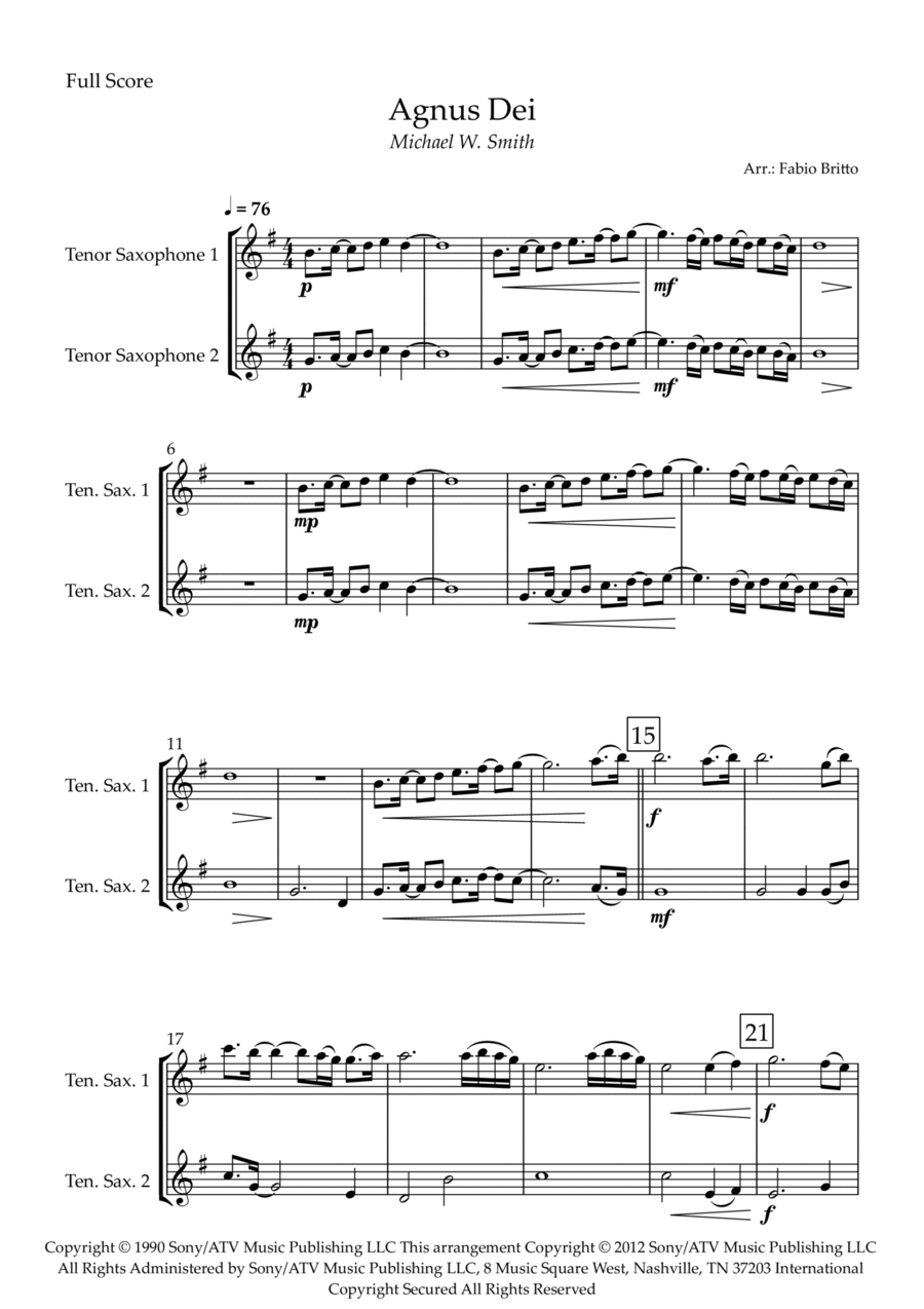 Agnus Dei Woodwind Duet scores gallery preview page 1