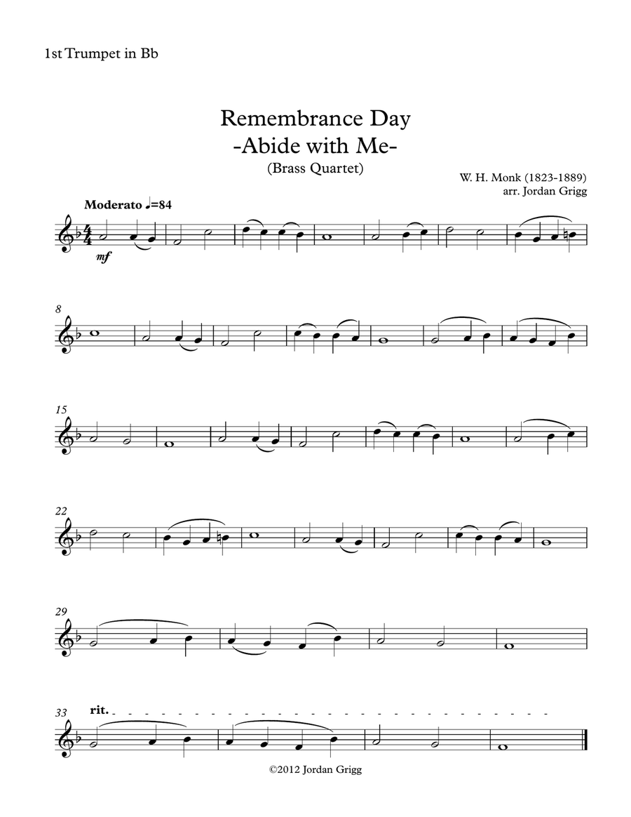 Remembrance Day 'Abide with Me' (Brass Quartet) Brass Quartet scores gallery preview page 3
