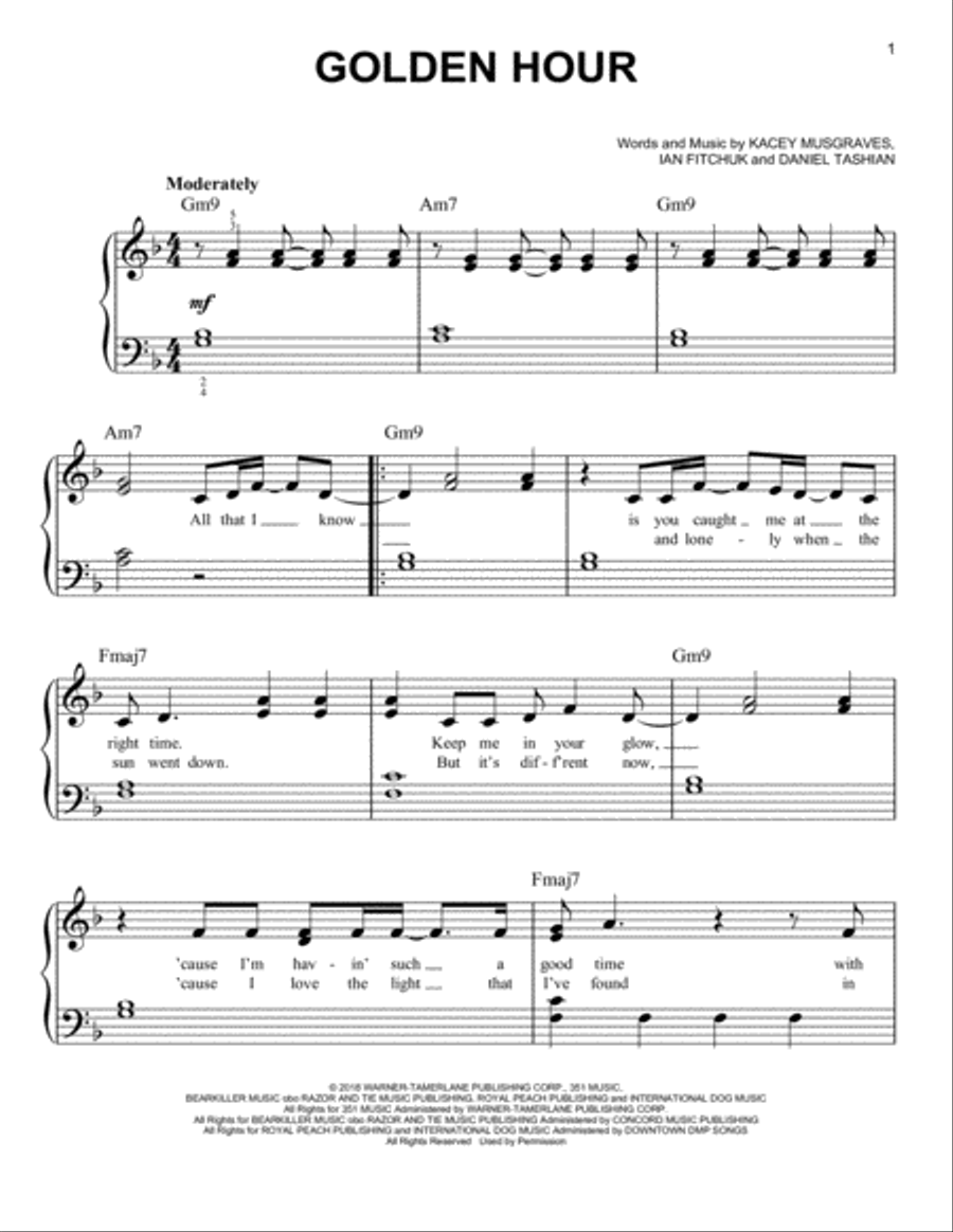 Golden Hour Easy Piano scores gallery preview page 1