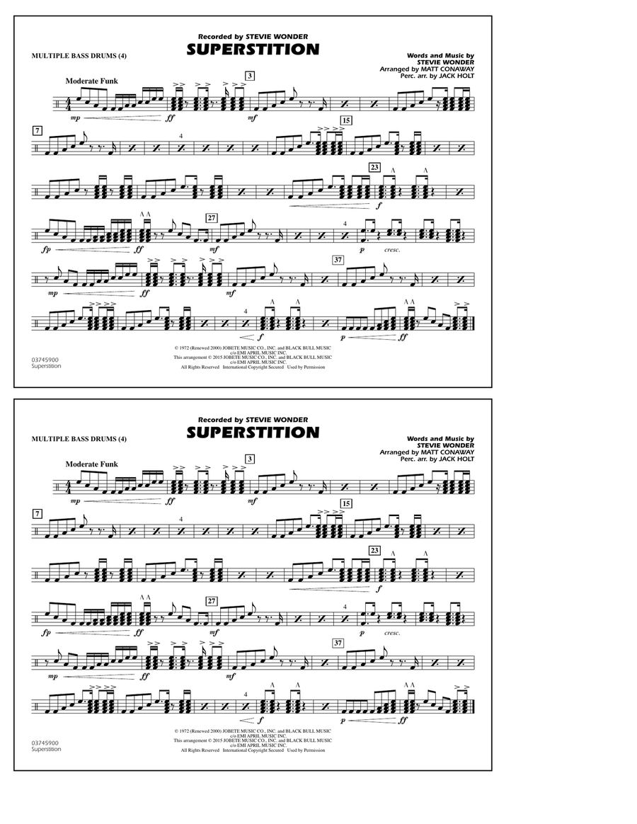 Superstition - Multiple Bass Drums Marching Band scores gallery preview page 1