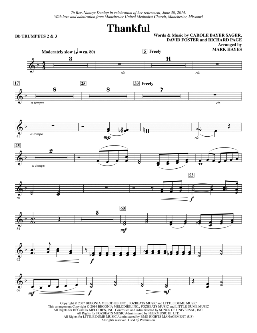 Thankful (arr. Mark Hayes) - Bb Trumpet 2,3 Choir scores gallery preview page 1