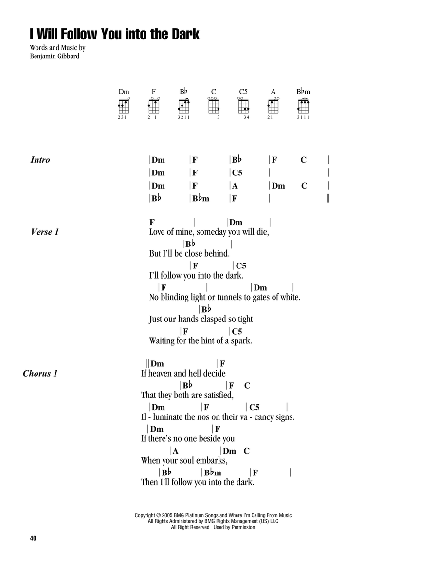 I Will Follow You Into The Dark Ukulele scores gallery preview page 1