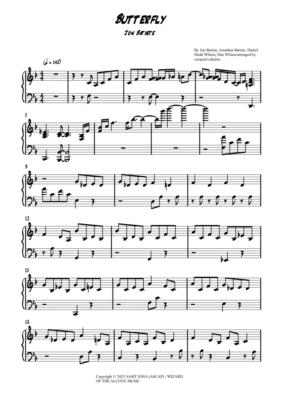 Butterfly Piano Solo scores gallery preview page 1