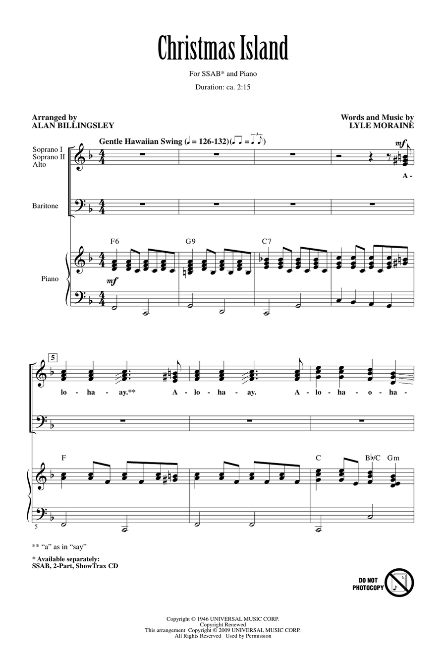 Christmas Island (arr. Alan Billingsley) 4-Part scores gallery preview page 1