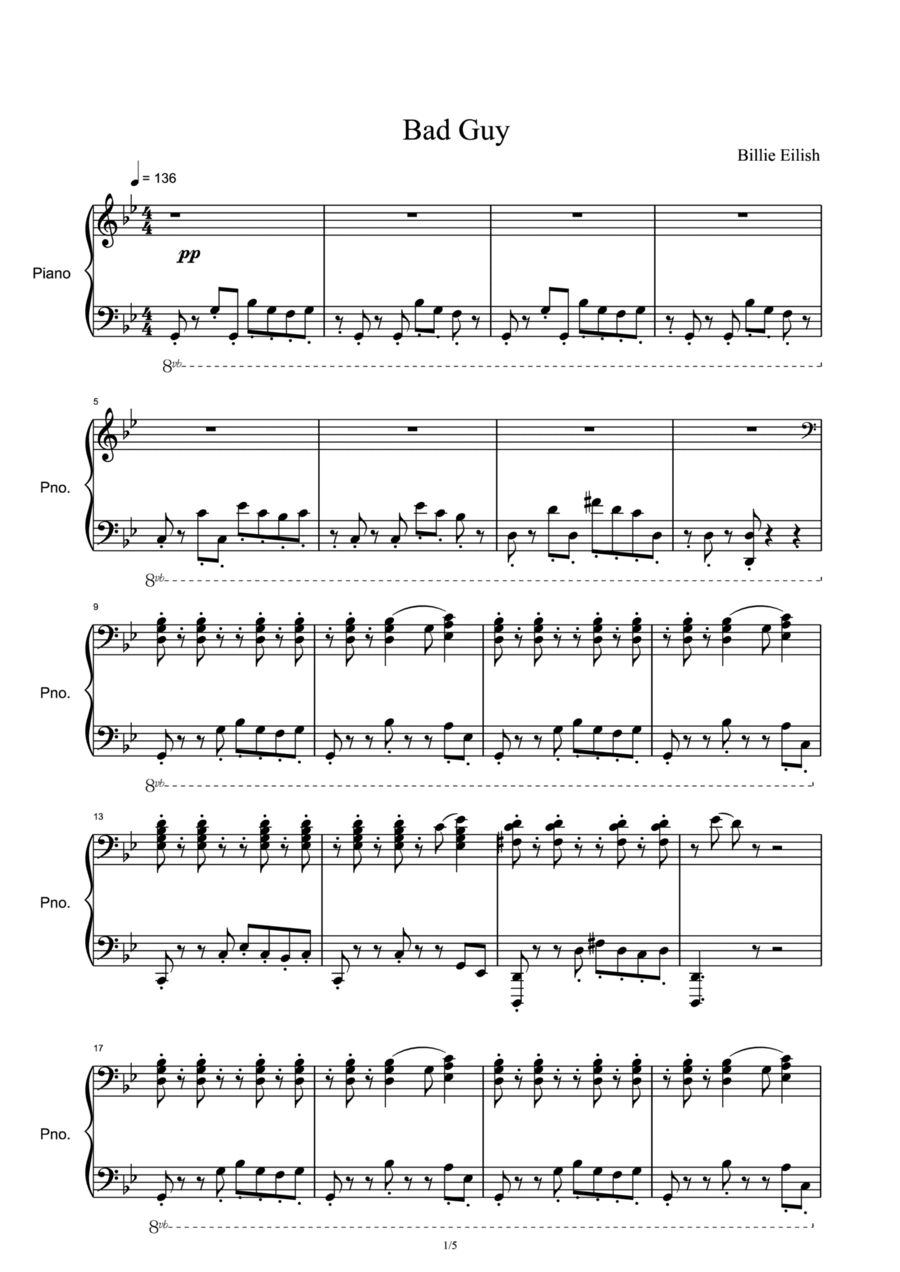 Bad Guy Piano Solo scores gallery preview page 1