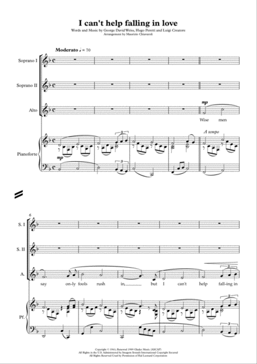 Can't Help Falling In Love SSA scores gallery preview page 1