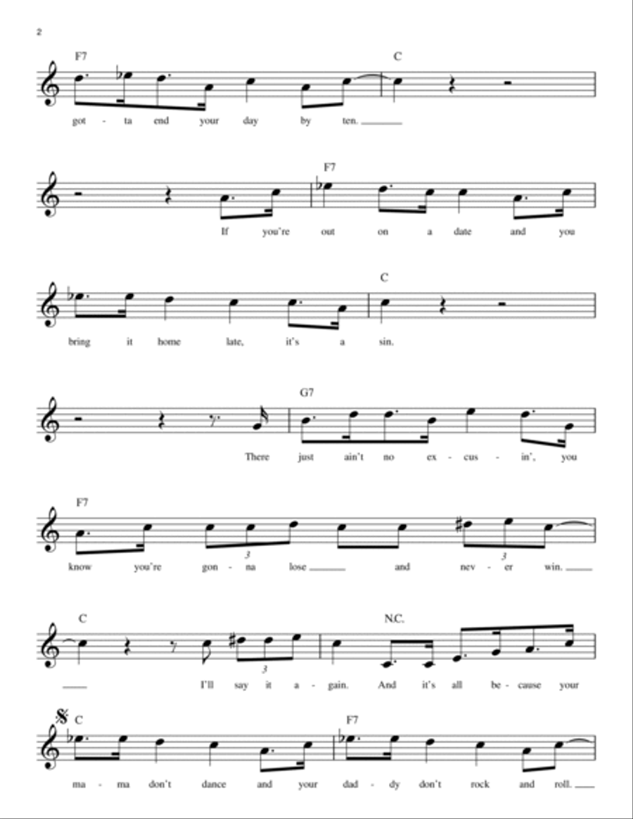 Your Mama Don't Dance Piano scores gallery preview page 2