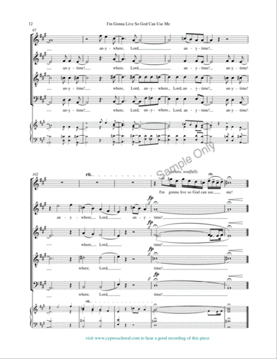 I'm Gonna Live So God Can Use Me 4-Part scores gallery preview page 12