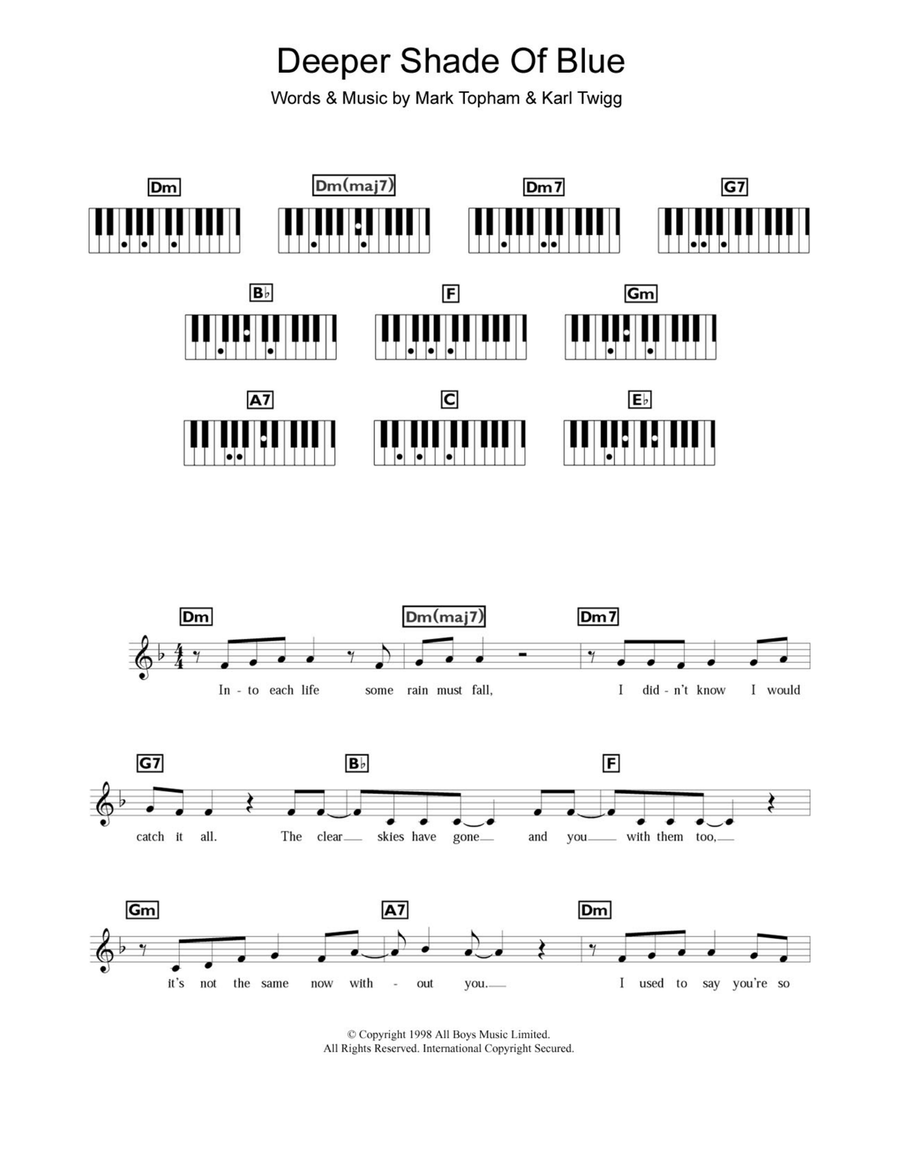 Deeper Shade Of Blue Piano Solo scores gallery preview page 1