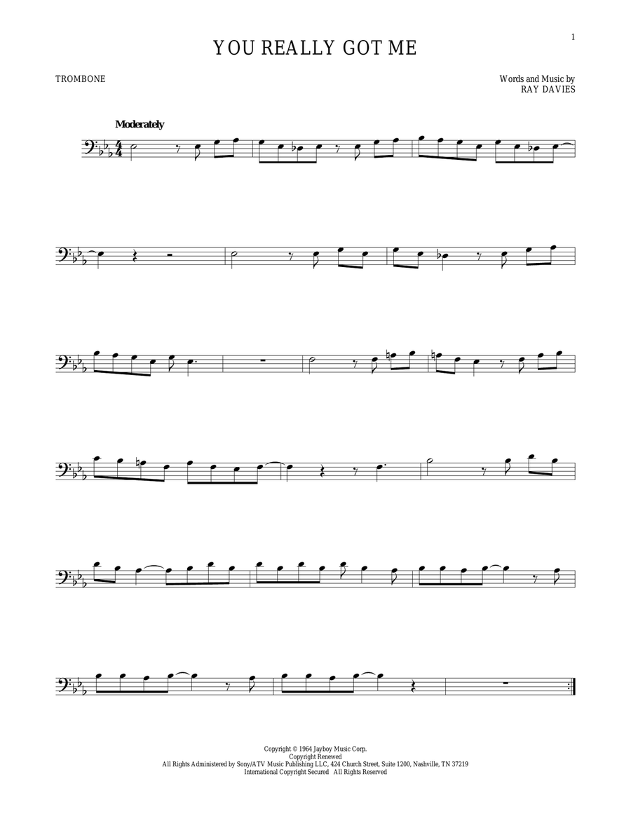 You Really Got Me Trombone Solo scores gallery preview page 1