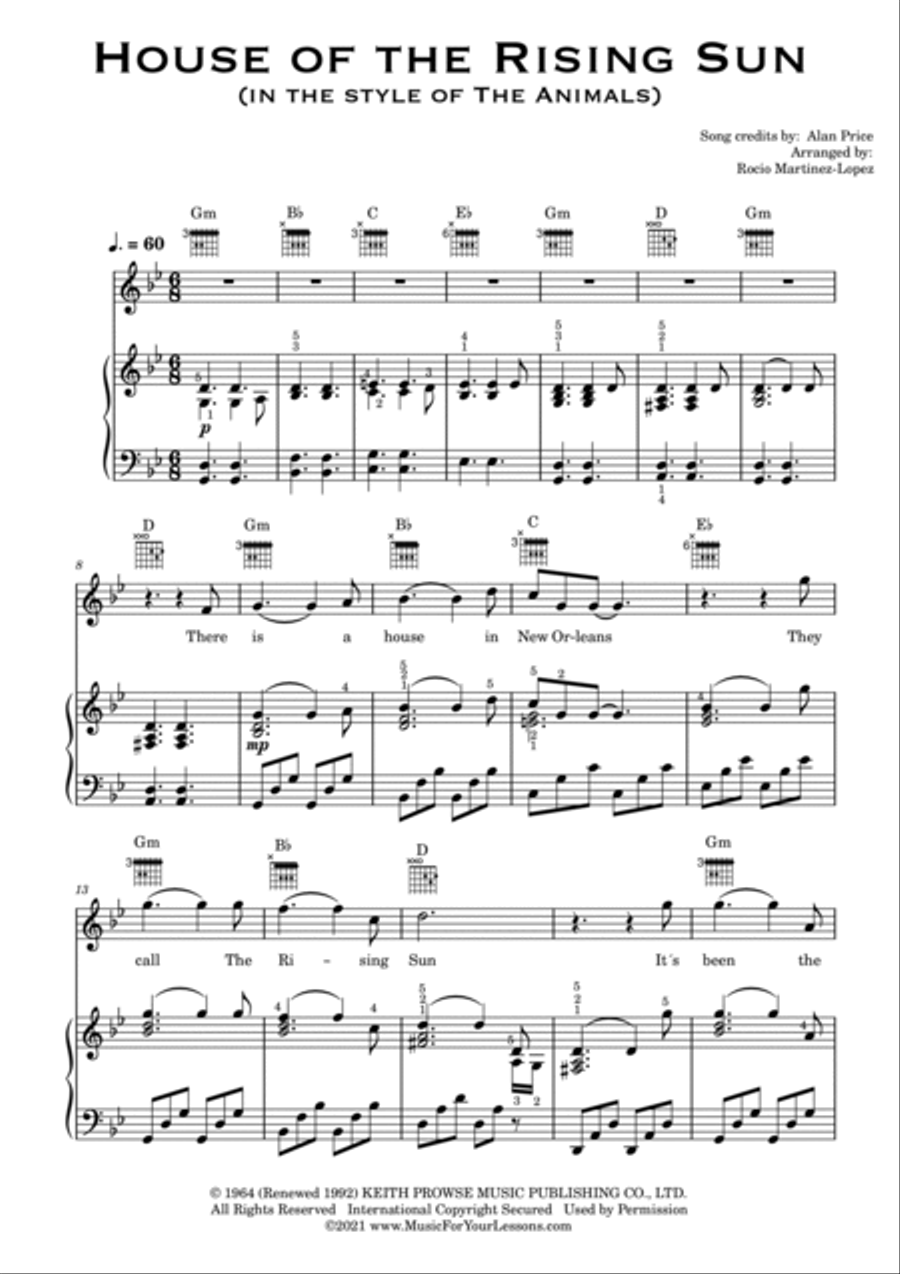 The House Of The Rising Sun The House Of The Rising Sun Voice scores gallery preview page 2