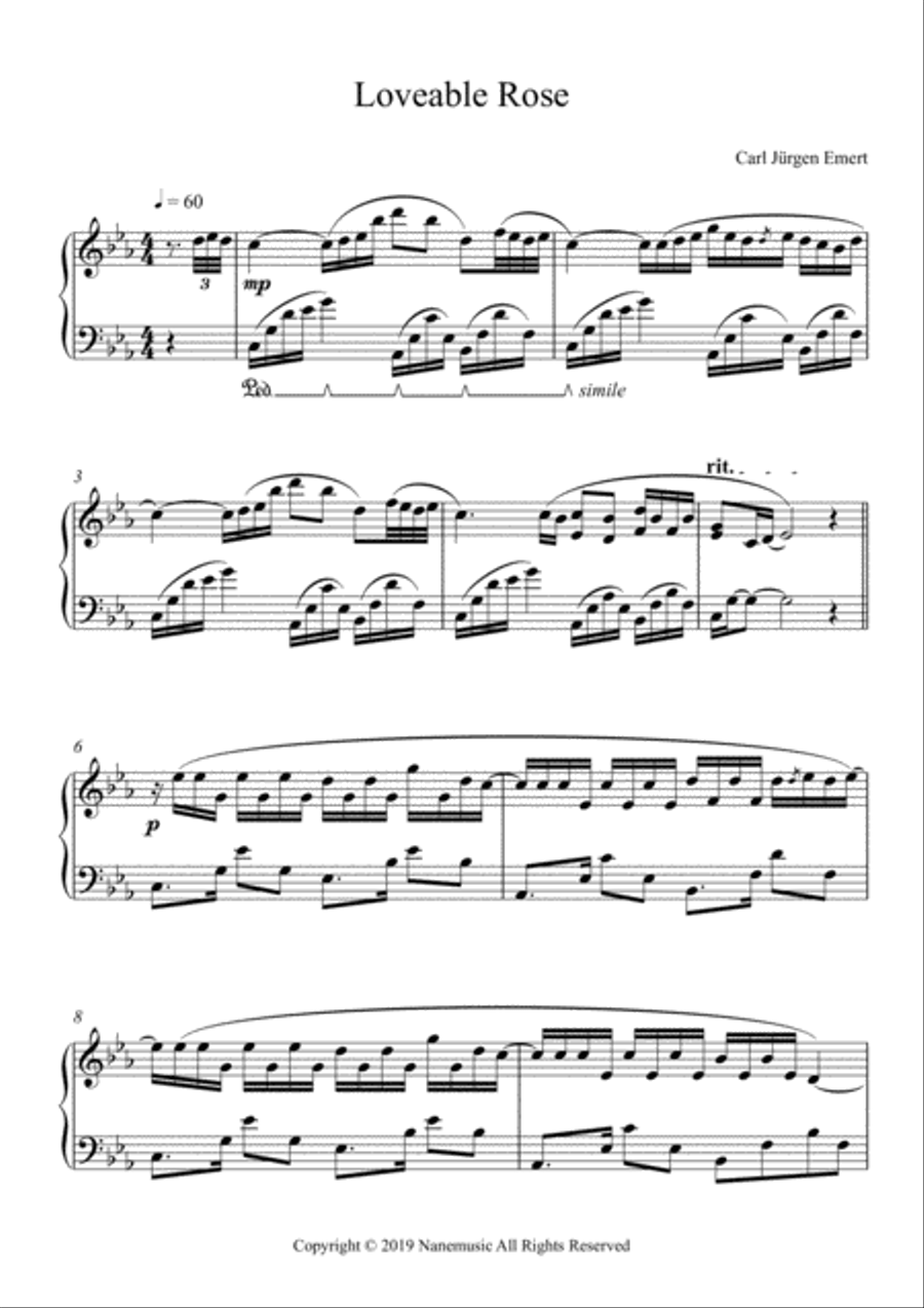 Loveable Rose - Piano Melancolía Piano Solo scores gallery preview page 1