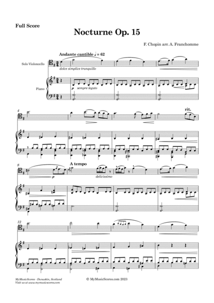 Chopin Nocturne Op 15 arr. A Franchomme for Cello & Piano image number null