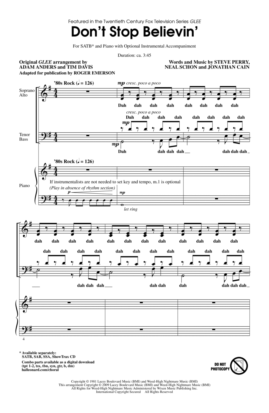 Don't Stop Believin' (arr. Roger Emerson) 4-Part scores gallery preview page 1