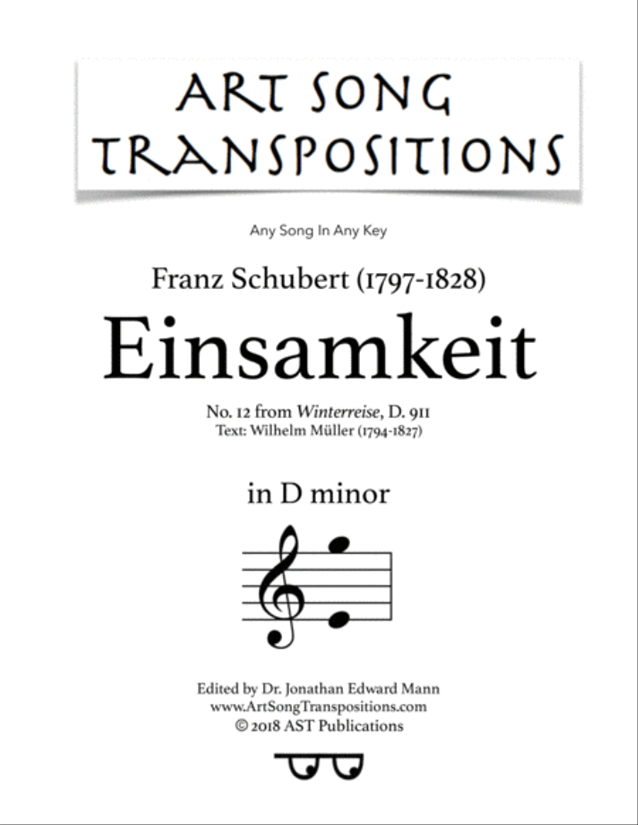 SCHUBERT: Einsamkeit, D. 911 no. 12 (transposed to D minor) Voice scores gallery preview page 1
