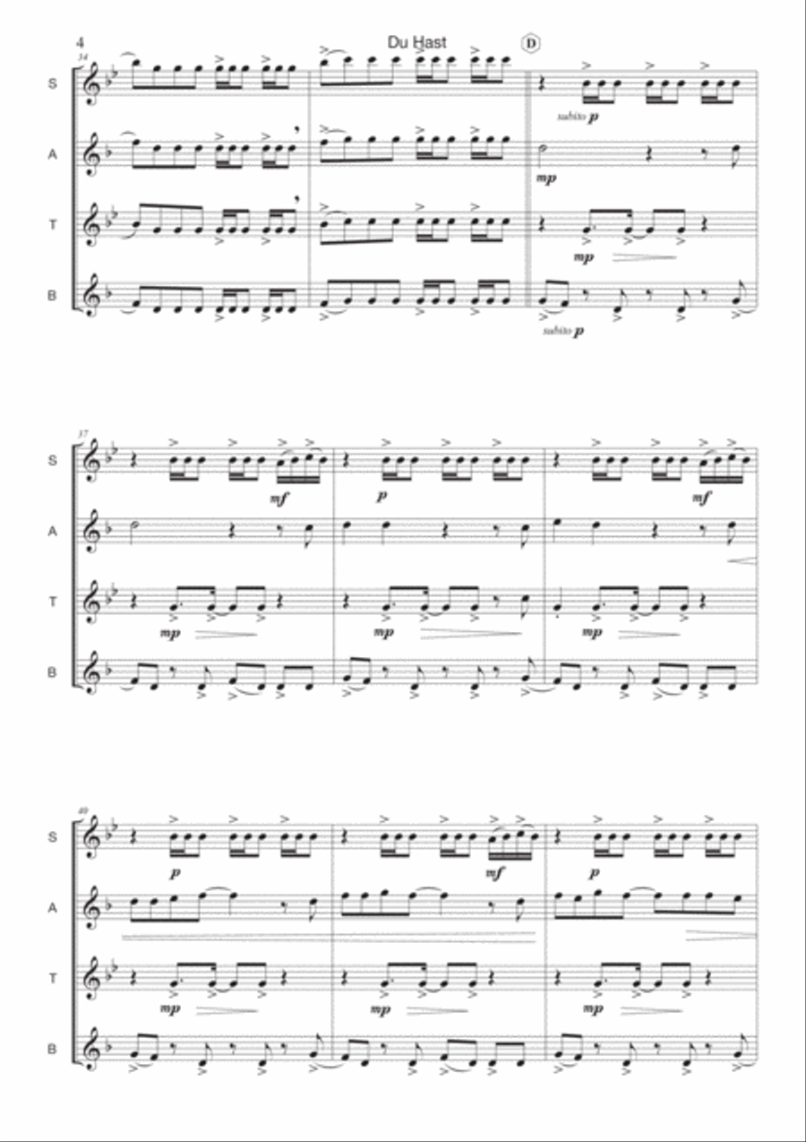 Du Hast Saxophone Quartet scores gallery preview page 6