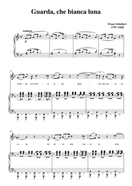 Schubert-Guarda,che bianca luna in F for Vocal and Piano