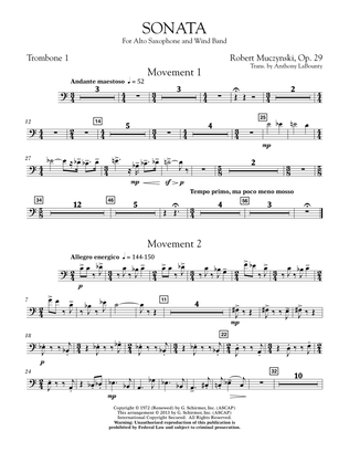 Sonata for Alto Saxophone, Op. 29 - Trombone 1