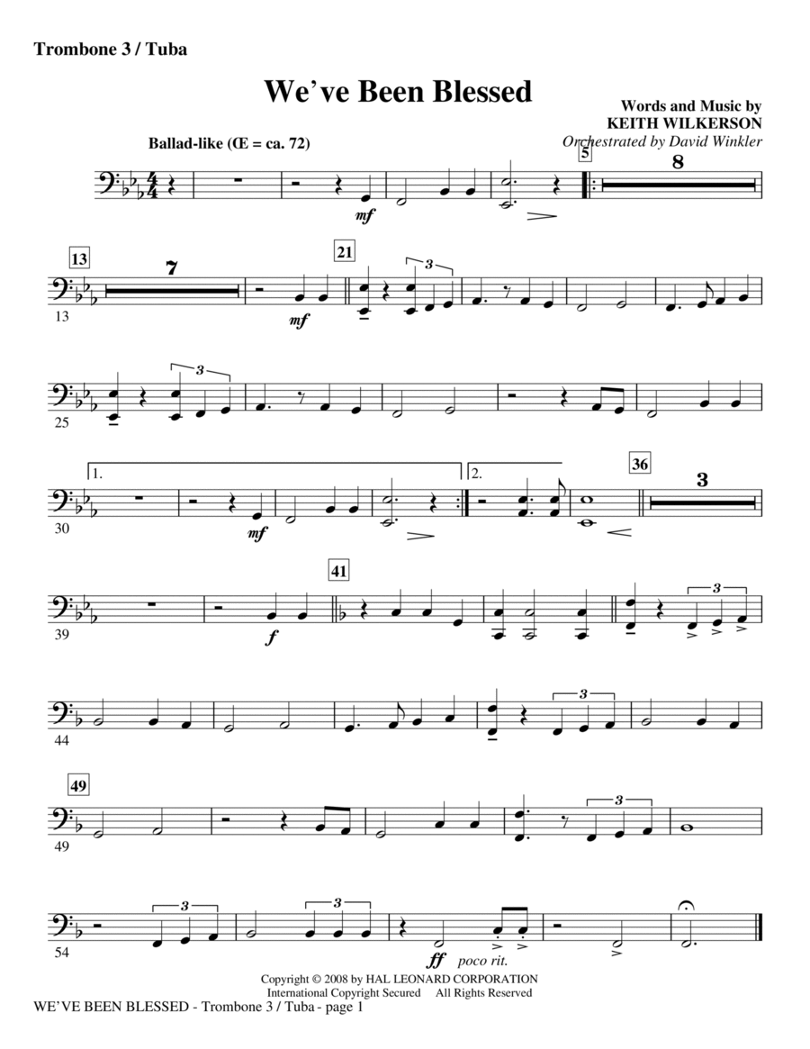 We've Been Blessed - Trombone 3/Tuba Choir scores gallery preview page 1
