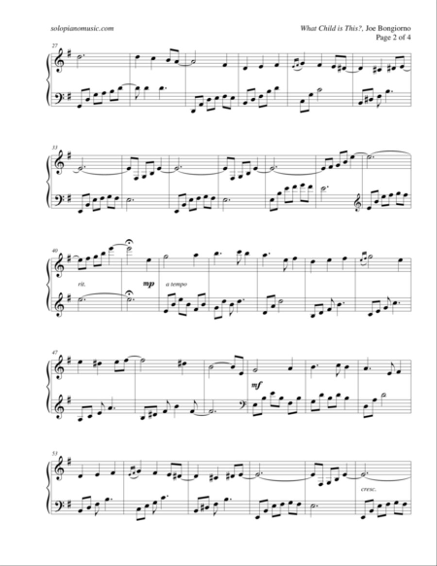What Child Is This? - Greensleeves , traditional Christmas - by Joe Bongiorno Piano Solo scores gallery preview page 2