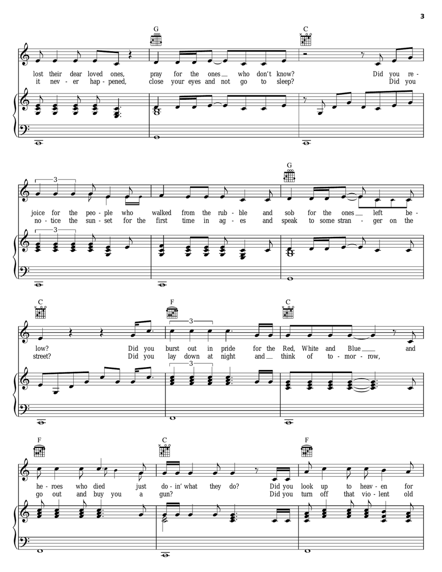 Where Were You (When The World Stopped Turning) Piano, Vocal, Guitar scores gallery preview page 3