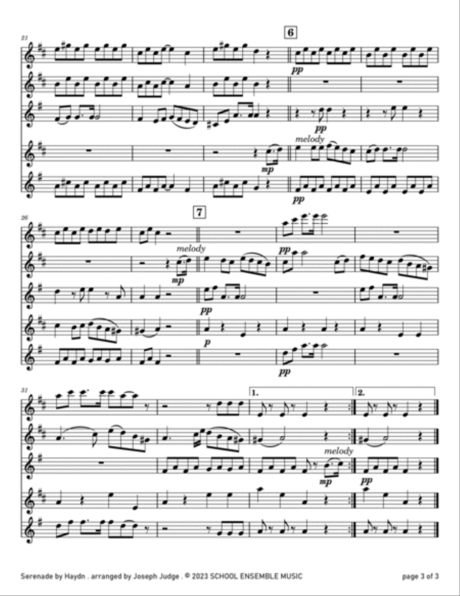 Serenade by Haydn for Saxophone Quartet in Schools Saxophone Quartet scores gallery preview page 3