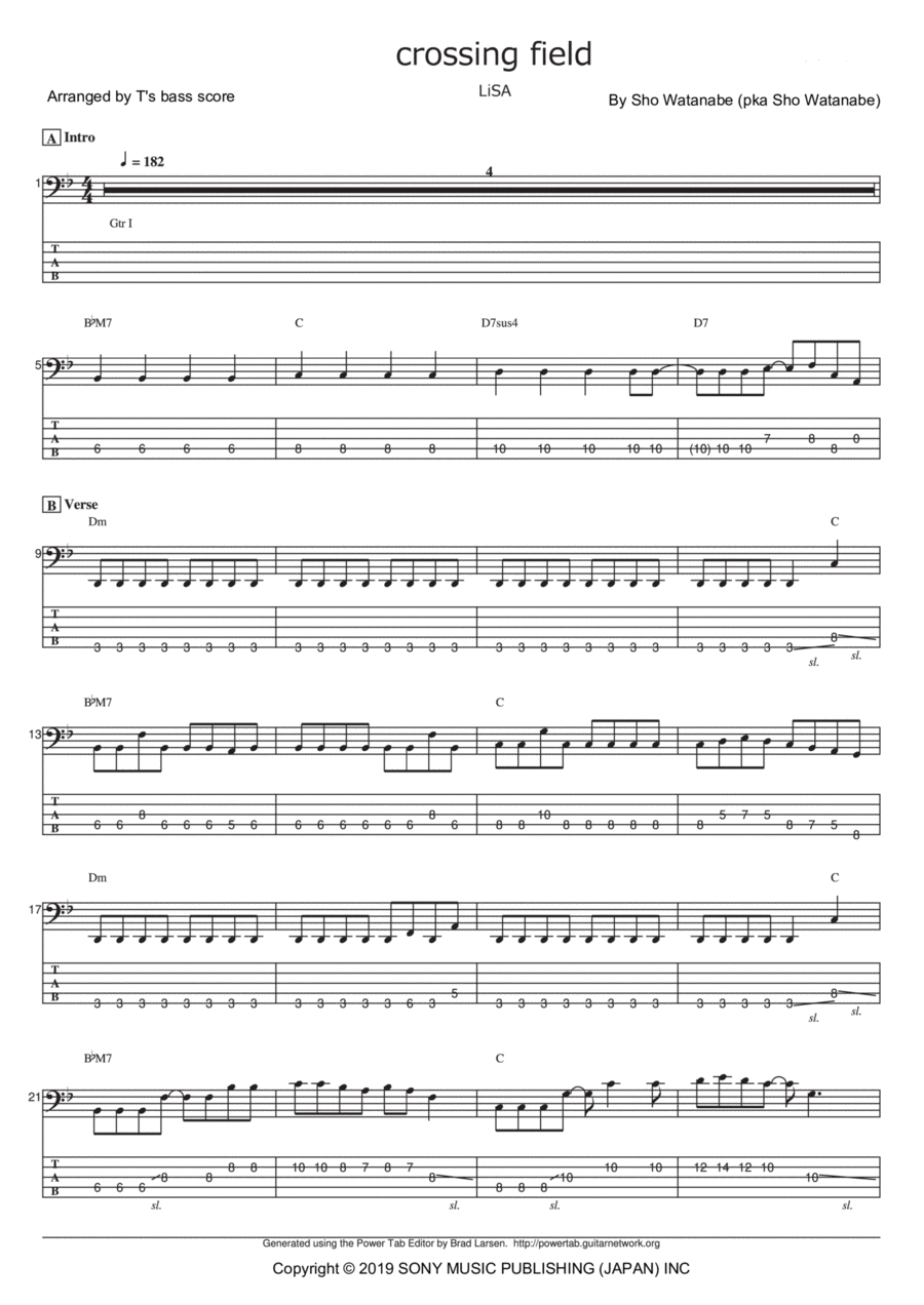 Crossing Field Bass Guitar scores gallery preview page 1