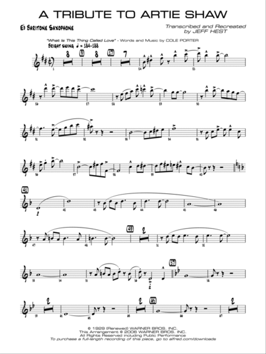 A Tribute to Artie Shaw: E-flat Baritone Saxophone Jazz Ensemble scores gallery preview page 1