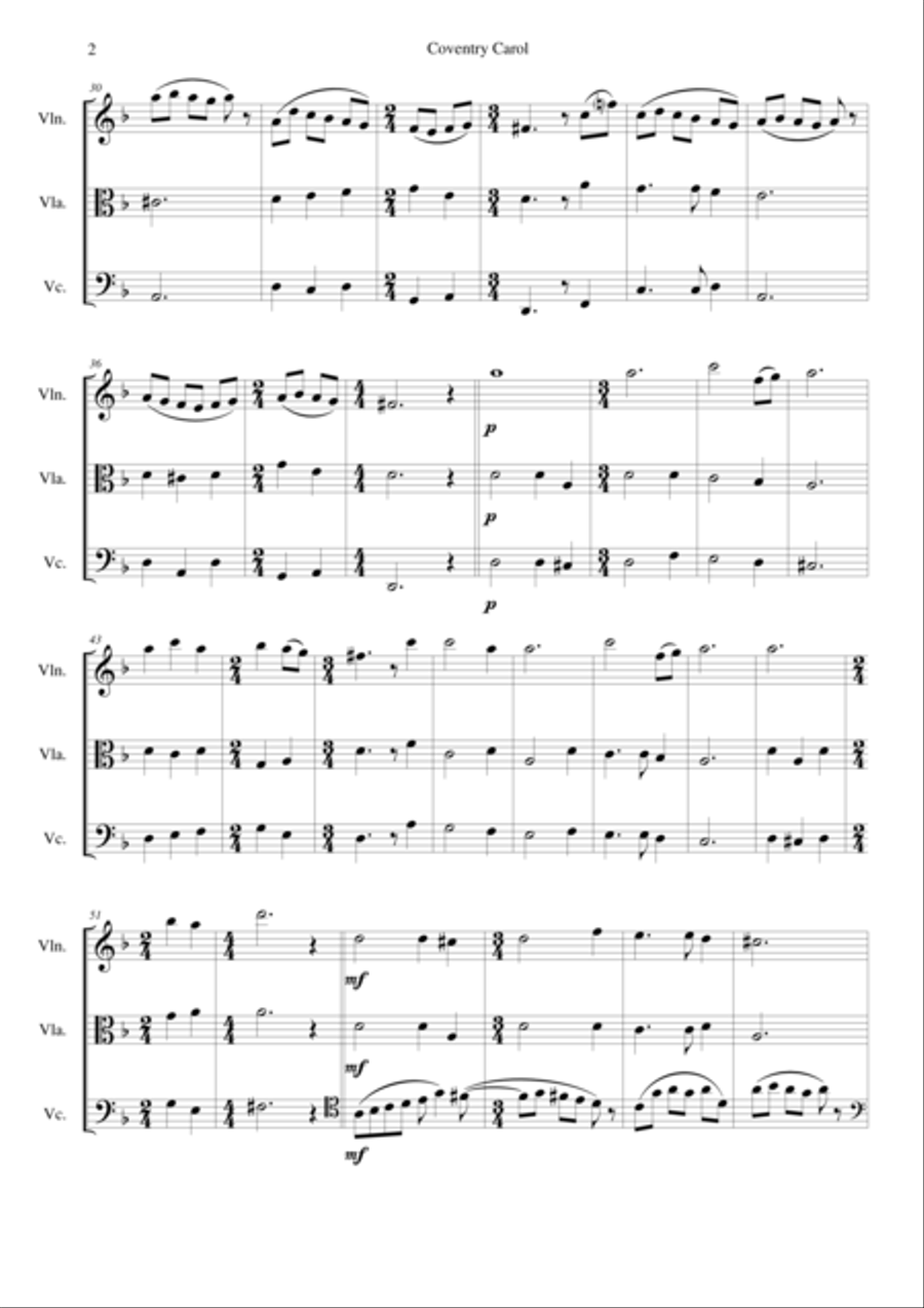 Coventry Carol for string trio (violin, viola, cello) String Trio scores gallery preview page 2