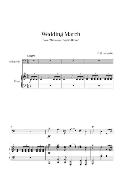 Wedding March for Cello and Piano - Mendelssohn image number null