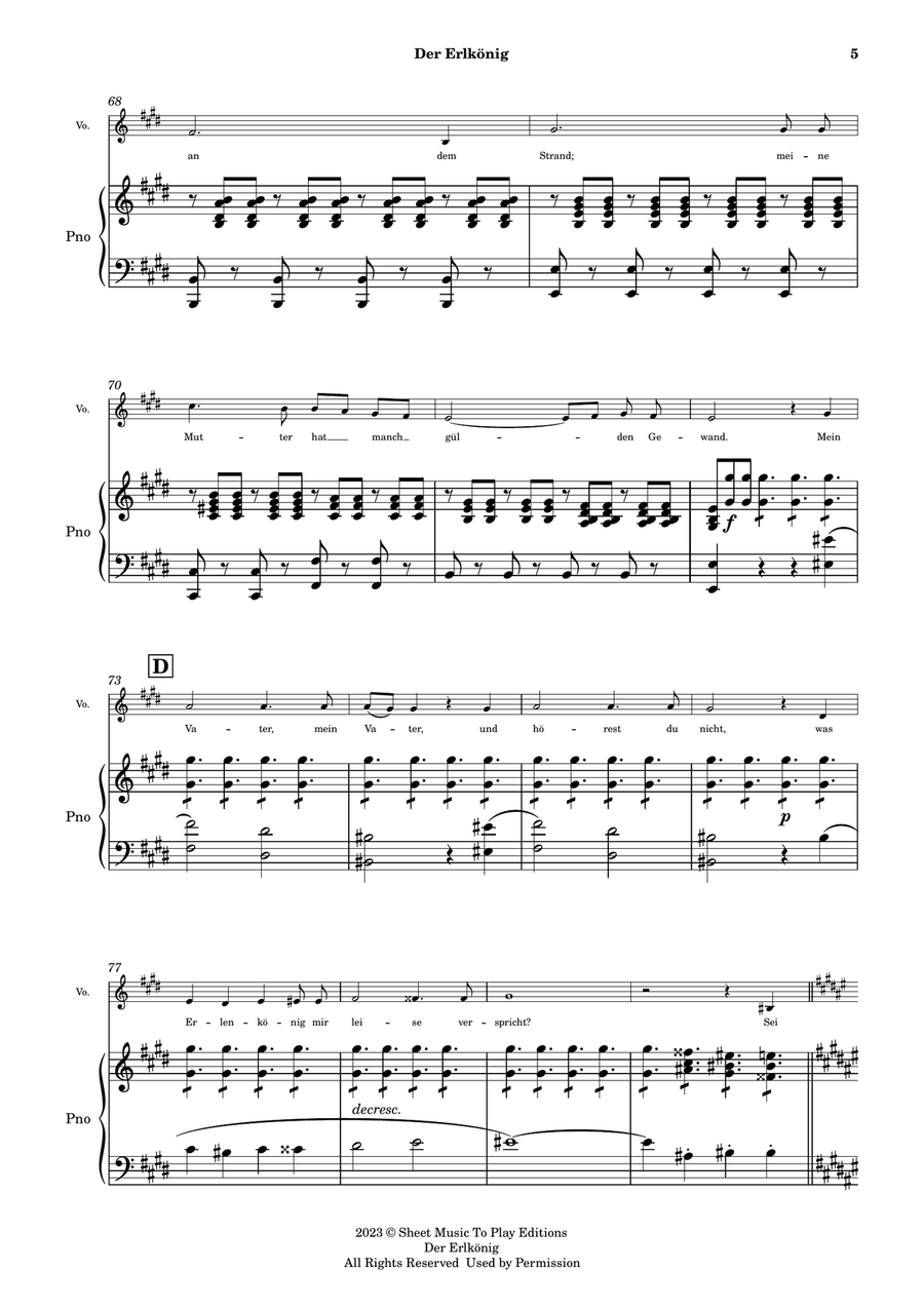 Der Erlkönig by Schubert - Voice and Piano - C# minor (Full Score and Parts) Piano, Vocal scores gallery preview page 6